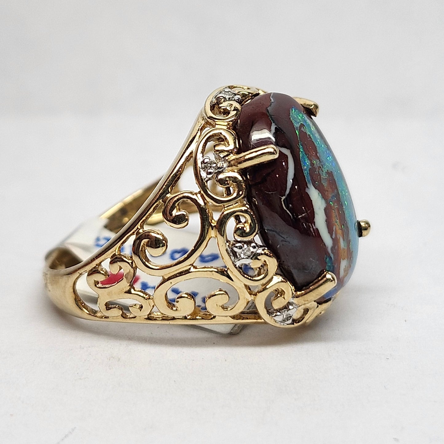 Arabella | Koroit Boulder Opal and Diamond Ring | Estate | 10kt Yellow Gold
