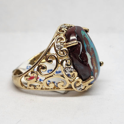 Arabella | Koroit Boulder Opal and Diamond Ring | Estate | 10kt Yellow Gold
