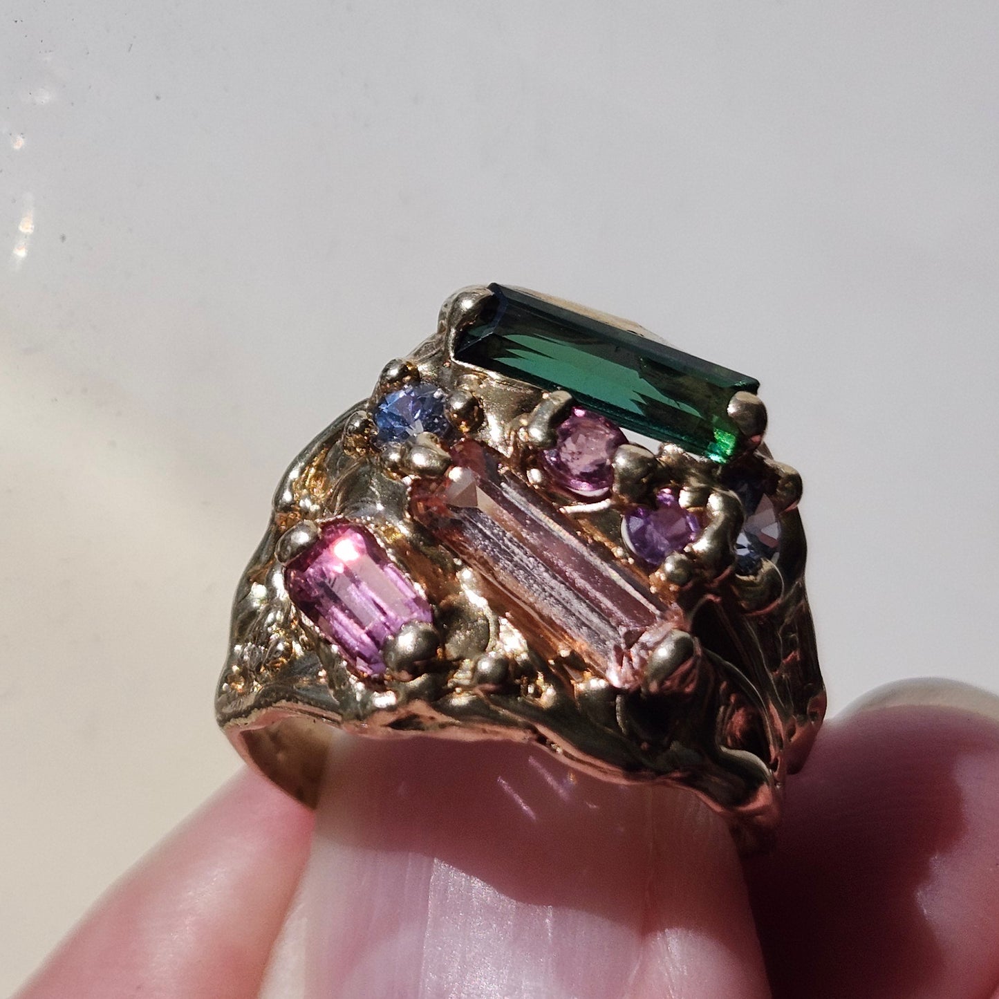 Tourmaline Trio & Spinel Custom Ring | 14kt Yellow Gold
