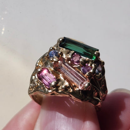 Tourmaline Trio & Spinel Custom Ring | 14kt Yellow Gold