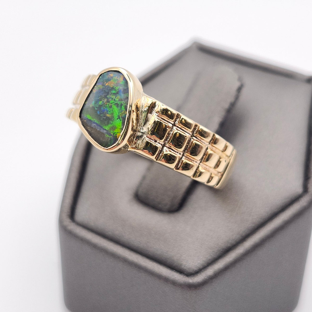 Preto | Men's 1.34ct Lightning Ridge Black Opal Ring | Custom | 14kt Yellow Gold