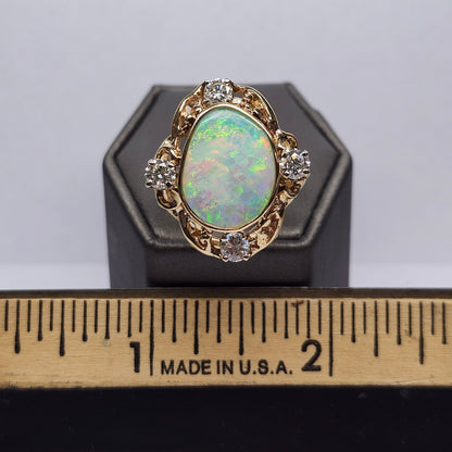 Claire | Coober Pedy Australian Crystal Opal & Diamond Ring | Estate | 14kt Yellow Gold