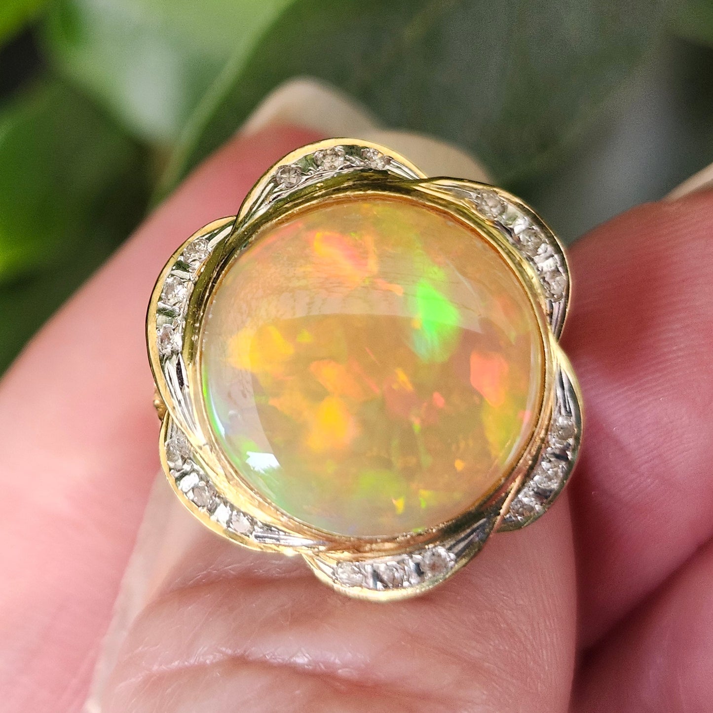 Queen Kaye | 10.81ct Ethiopian Opal & Diamond Ring | 18kt Yellow Gold
