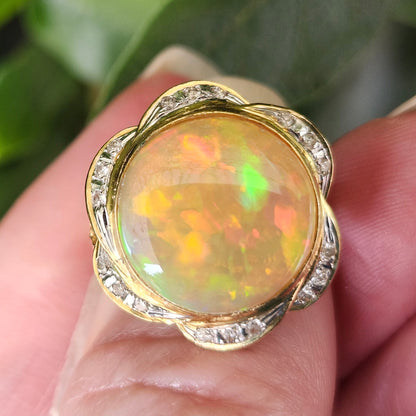 Queen Kaye | 10.81ct Ethiopian Opal & Diamond Ring | 18kt Yellow Gold