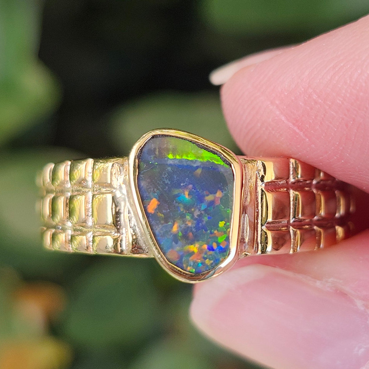 Preto | Men's 1.34ct Lightning Ridge Black Opal Ring | Custom | 14kt Yellow Gold