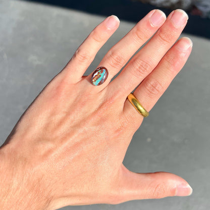 Arabella | Koroit Boulder Opal and Diamond Ring | Estate | 10kt Yellow Gold