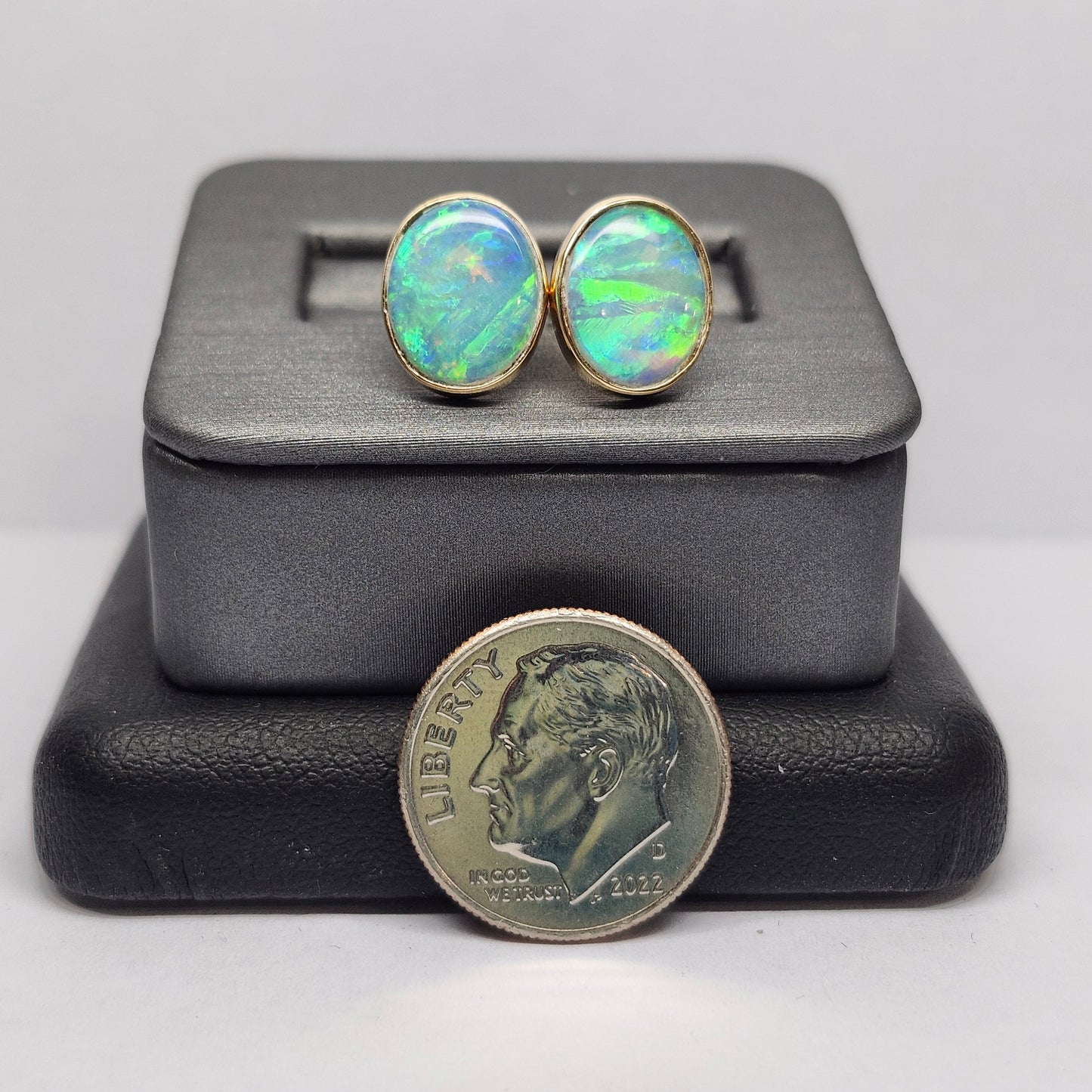 Elektra | Lightning Ridge Australian Crystal Opal Stud Earrings | 14kt Yellow Gold