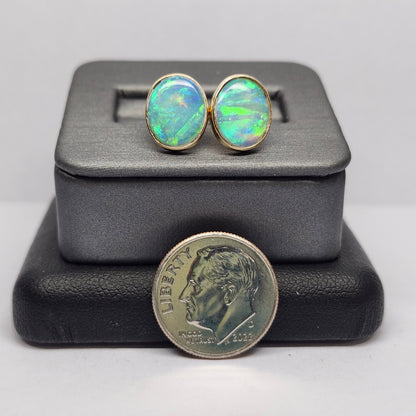 Elektra | Lightning Ridge Australian Crystal Opal Stud Earrings | 14kt Yellow Gold