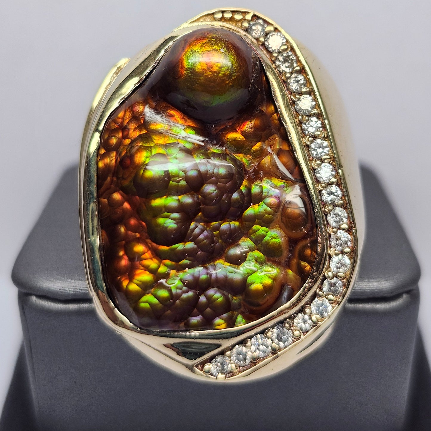 Legacy | 44.30 Gram Custom Fire Agate and Diamond Ring | 14kt Yellow Gold