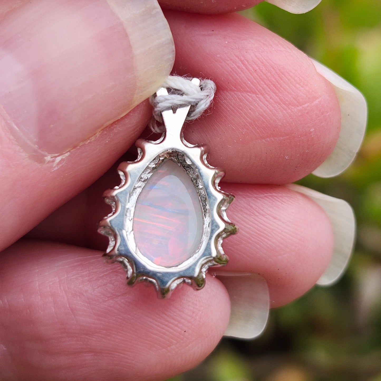 Brenna | Australian Coober Pedy Opal and Diamond Pendant | 14kt White Gold