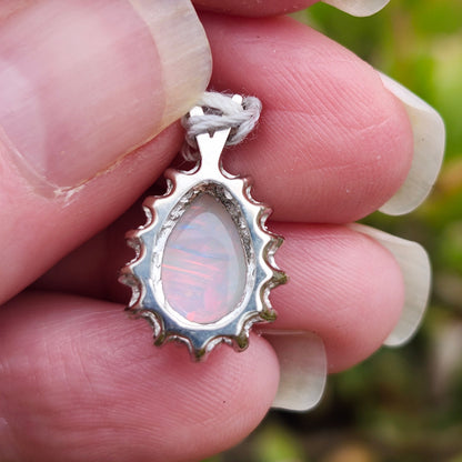 Brenna | Australian Coober Pedy Opal and Diamond Pendant | 14kt White Gold