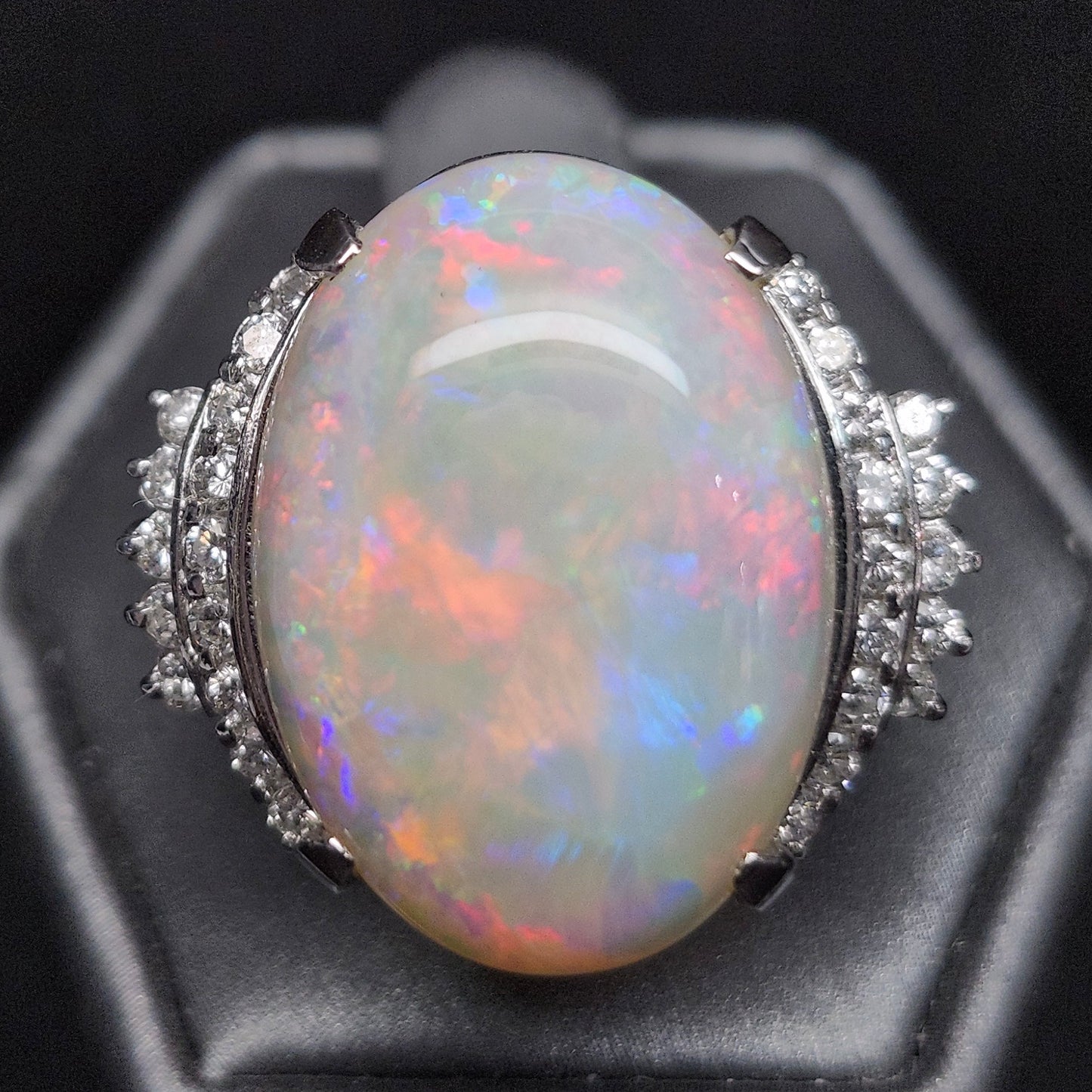 Nina | 12.54ct White Crystal Opal & Diamond Ring in Platinum