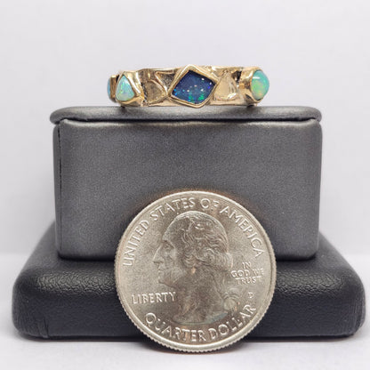 Quint | Australian Black and Semi-Black Opal Multi-Stone Band | Custom | 14kt Yellow Gold