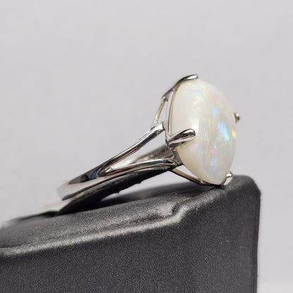 Kali | Ladies Australian White Crystal Opal Ring | Cushion Cut | 10kt White Gold