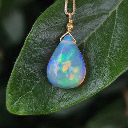 Joy | 3.20ct Ethiopian African Crystal Opal Pendant | 14kt Yellow Gold