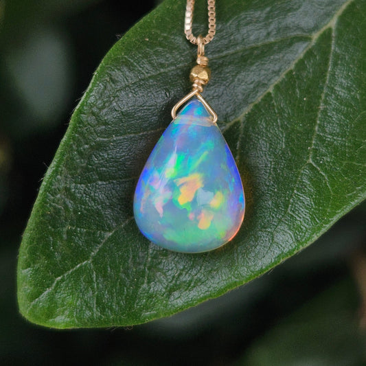 Joy | 3.20ct Ethiopian African Crystal Opal Pendant | 14kt Yellow Gold