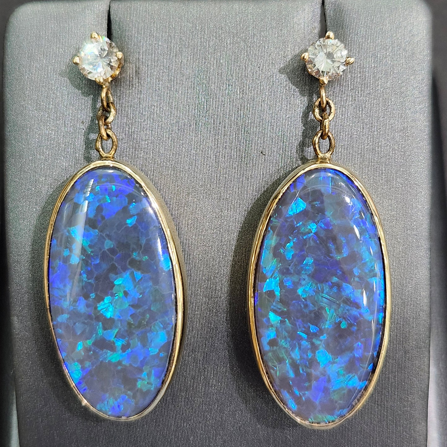 Midnight Fire | Lightning Ridge Black Crystal Opal Dangle Earrings | 14kt Gold