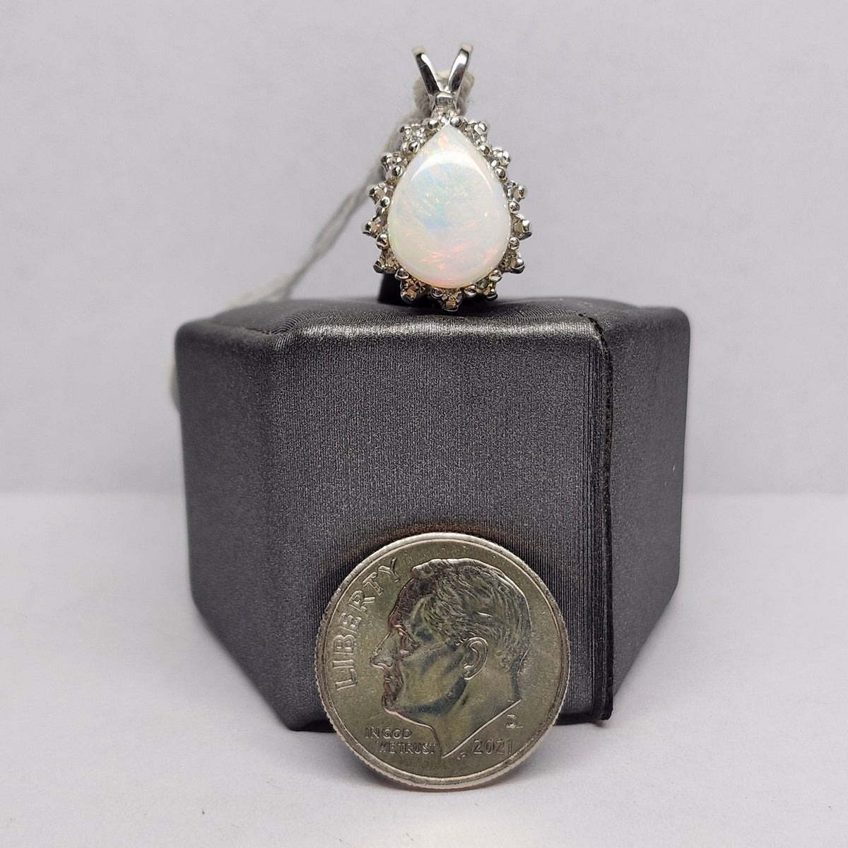 Brenna | Australian Coober Pedy Opal and Diamond Pendant | 14kt White Gold