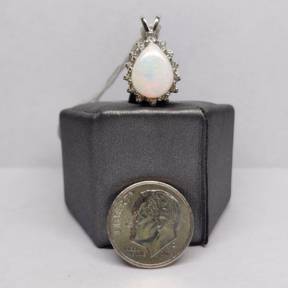 Brenna | Australian Coober Pedy Opal and Diamond Pendant | 14kt White Gold