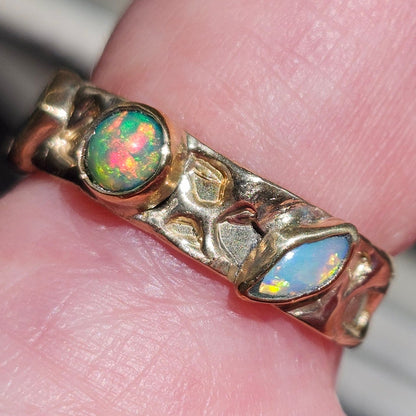 Quint | Australian Black and Semi-Black Opal Multi-Stone Band | Custom | 14kt Yellow Gold