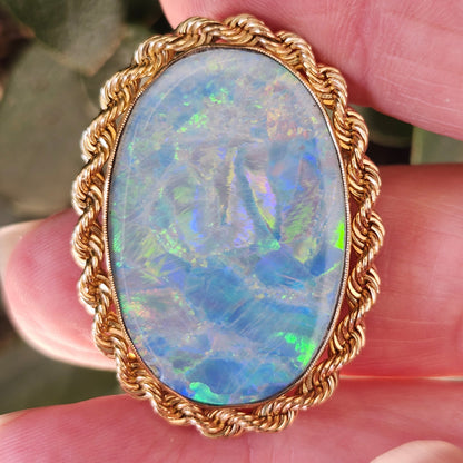 Rica | Lightning Ridge Australian Semi-Black Opal Doublet | Estate Pendant and Brooch/Pin | 14kt Yellow Gold