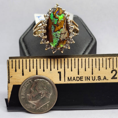 Clora | 10.89ct Koroit Boulder Opal and Diamond Ring | 14kt Yellow Gold