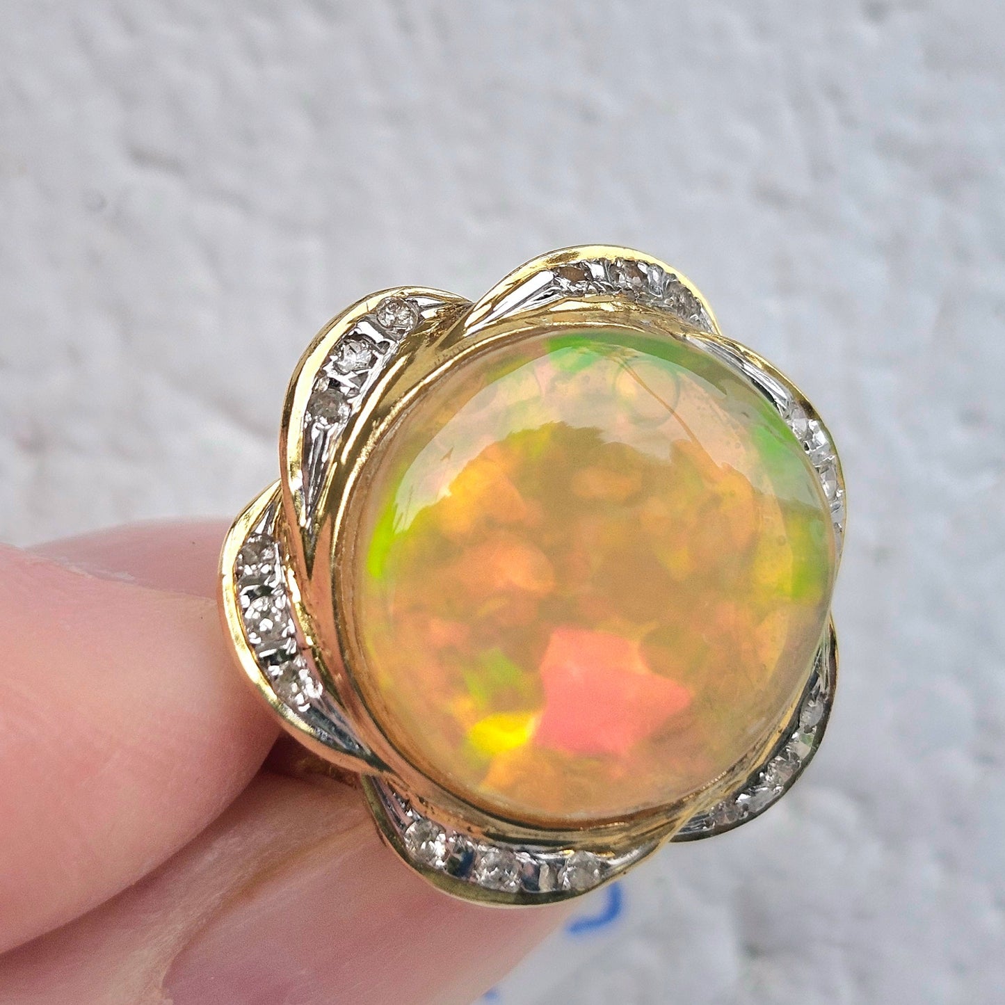 Queen Kaye | 10.81ct Ethiopian Opal & Diamond Ring | 18kt Yellow Gold