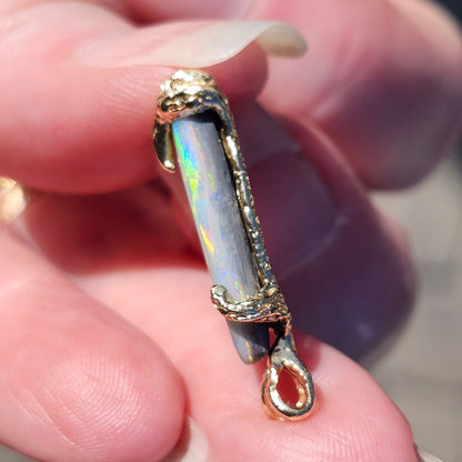 Luna | Lightning Ridge Semi-Black Opal and Diamond Pendant | Two Tone Custom Made | 14kt