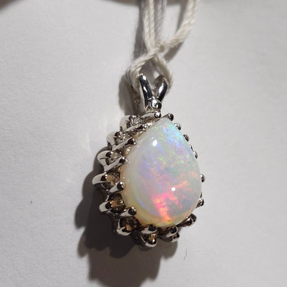 Brenna | Australian Coober Pedy Opal and Diamond Pendant | 14kt White Gold