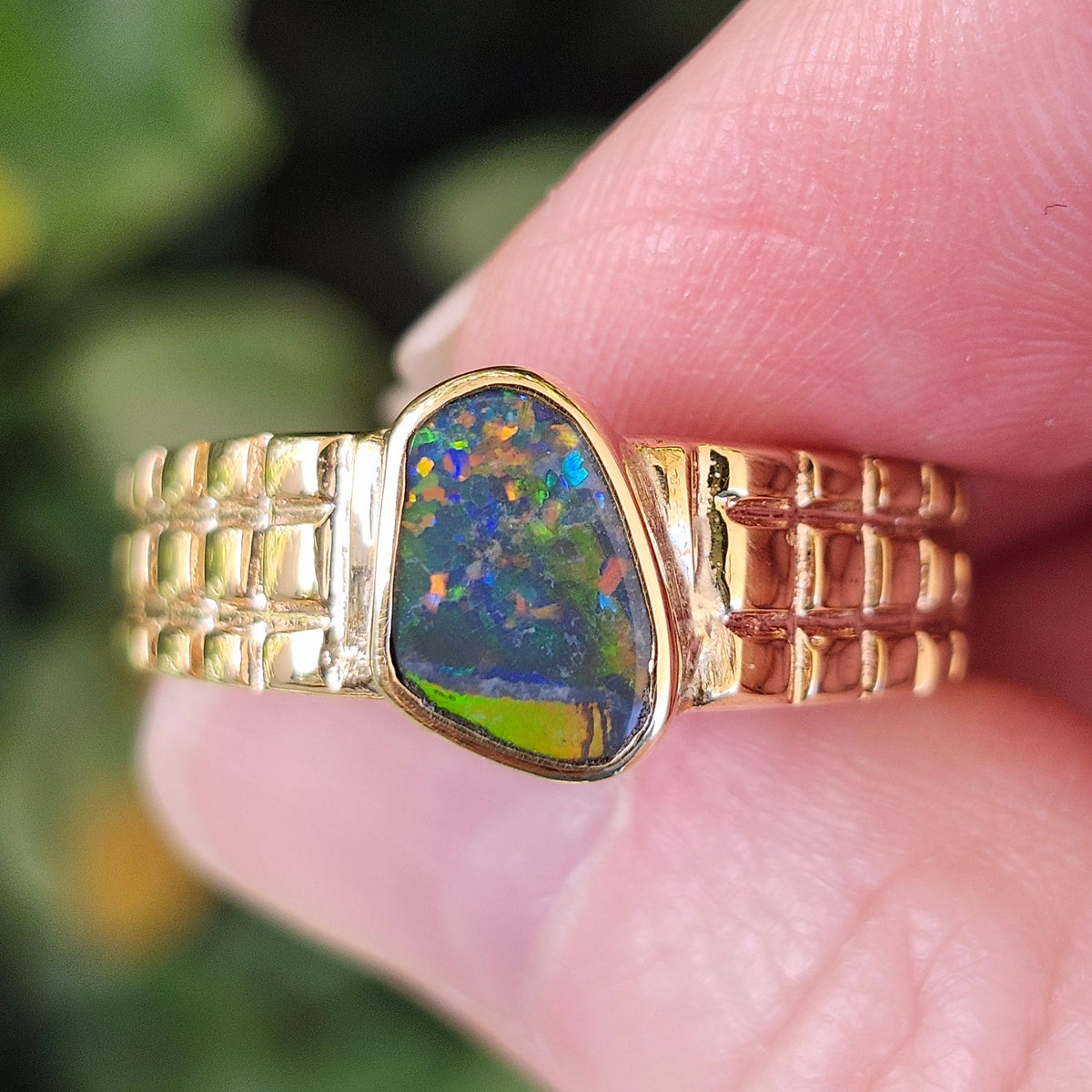Preto | Men's 1.34ct Lightning Ridge Black Opal Ring | Custom | 14kt Yellow Gold