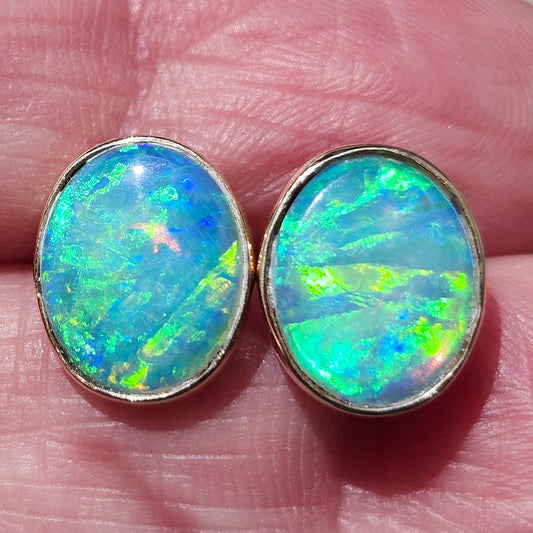 Elektra | Lightning Ridge Australian Crystal Opal Stud Earrings | 14kt Yellow Gold