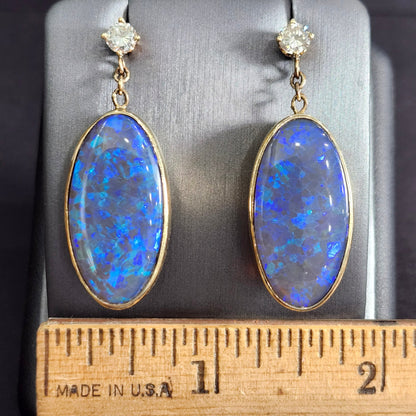 Midnight Fire | Lightning Ridge Black Crystal Opal Dangle Earrings | 14kt Gold