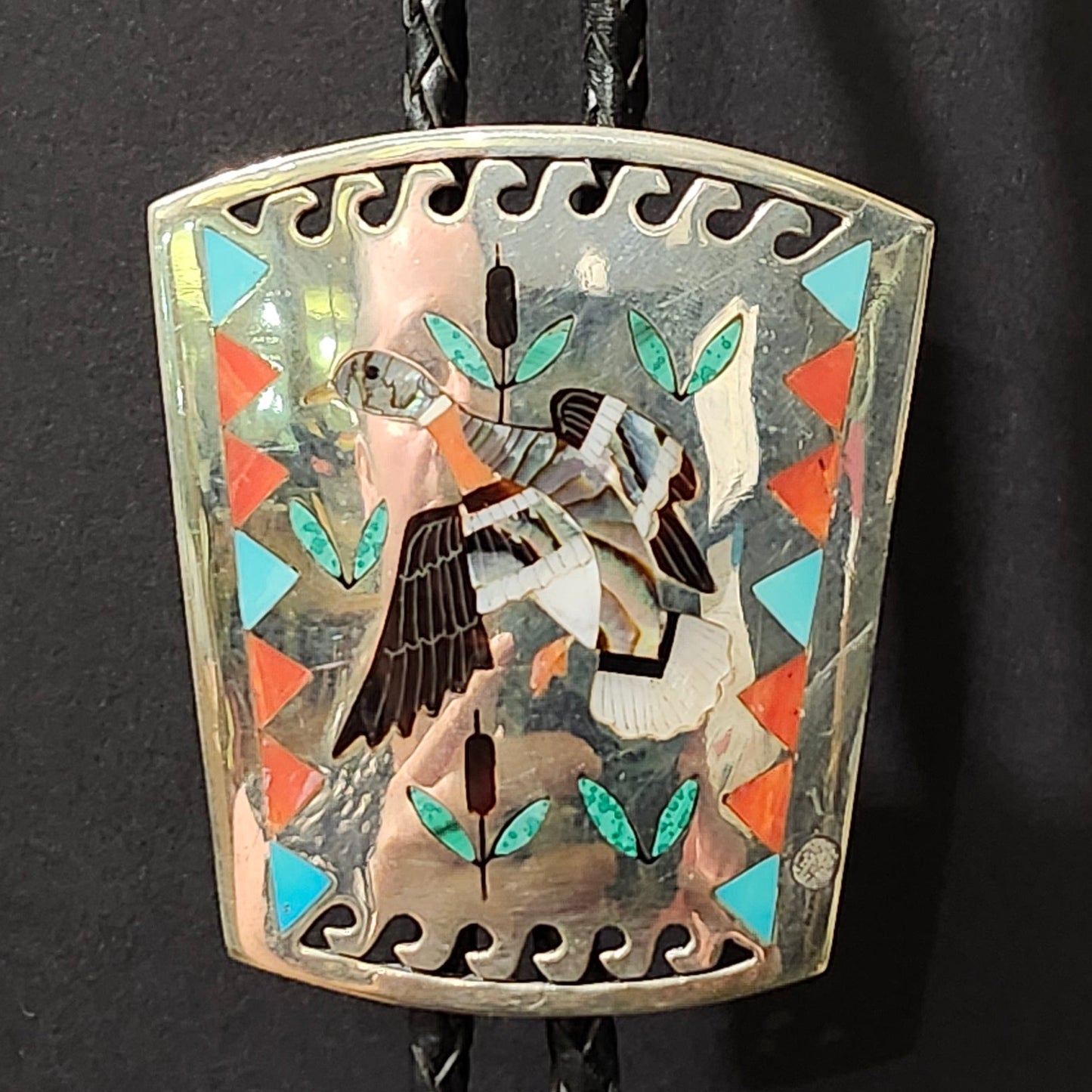 Zuni | Artist Sammy & Esther Guardian | Mallard Duck Inlay Bolo Tie & Belt Buckle Set | Sterling Silver