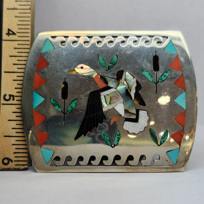 Zuni | Artist Sammy & Esther Guardian | Mallard Duck Inlay Bolo Tie & Belt Buckle Set | Sterling Silver