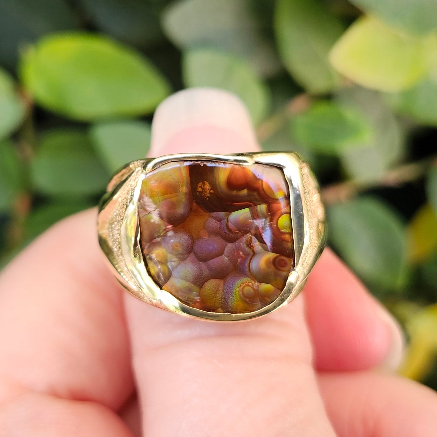 Purple Heart | Men's 20.13 Gram Fire Agate and Gold Nugget Ring | 14kt