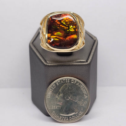 Igneas | Men's 21.49 Gram Custom Fire Agate Ring | 14kt Yellow Gold