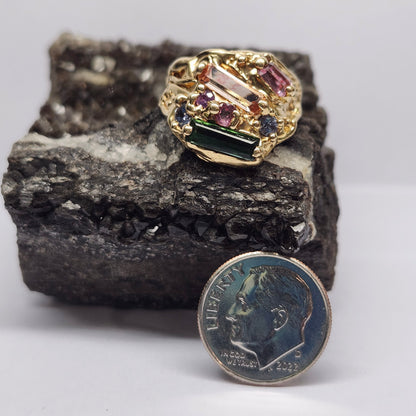 Tourmaline Trio & Spinel Custom Ring | 14kt Yellow Gold