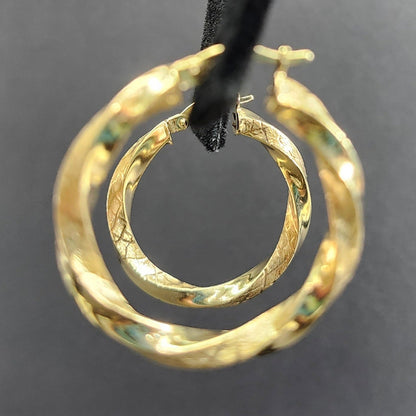 Lightweight Twisted Yellow Gold Hoop Earrings | 10kt