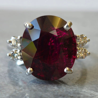 6.83ct | Rubellite Tourmaline and Diamond Ring | 18kt | White Gold