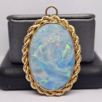 Rica | Lightning Ridge Australian Semi-Black Opal Doublet | Estate Pendant and Brooch/Pin | 14kt Yellow Gold