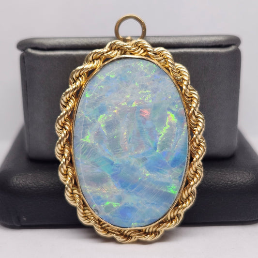 Rica | Lightning Ridge Australian Semi-Black Opal Doublet | Estate Pendant and Brooch/Pin | 14kt Yellow Gold