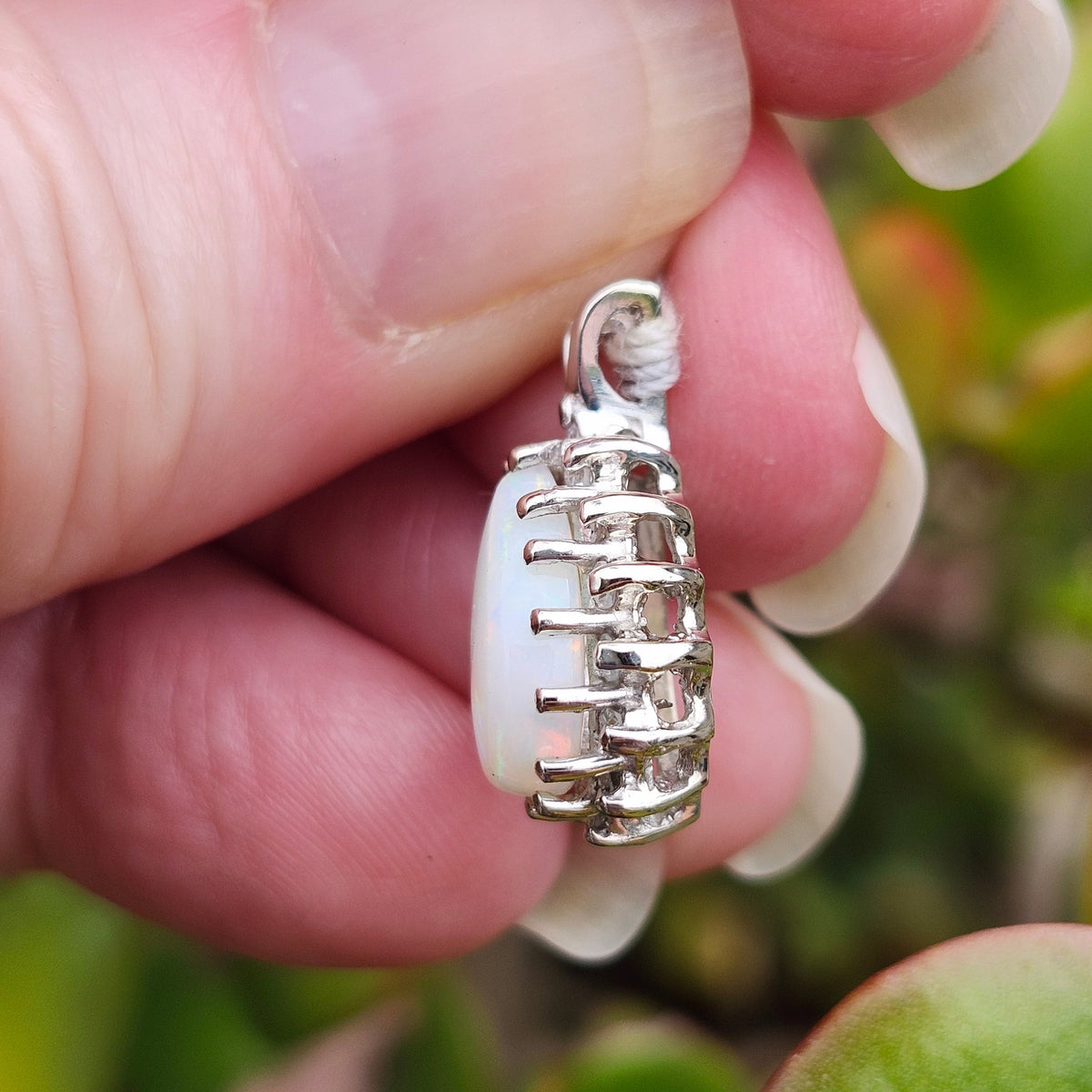 Brenna | Australian Coober Pedy Opal and Diamond Pendant | 14kt White Gold