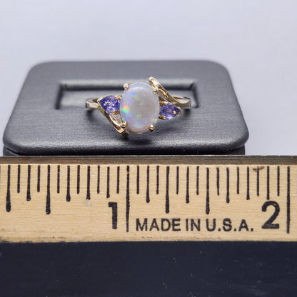 Roxa | Lightning Ridge Semi-Black Opal & Tanzanite Ring | 10kt Yellow Gold