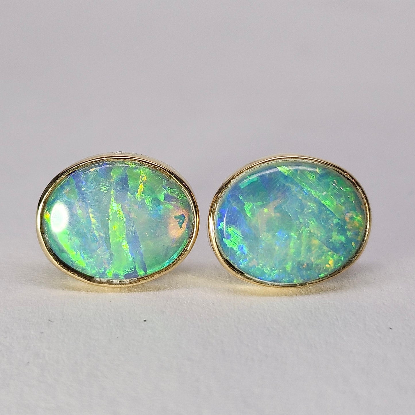 Elektra | Lightning Ridge Australian Crystal Opal Stud Earrings | 14kt Yellow Gold