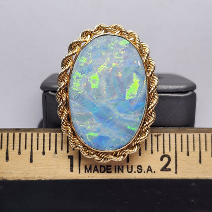 Rica | Lightning Ridge Australian Semi-Black Opal Doublet | Estate Pendant and Brooch/Pin | 14kt Yellow Gold