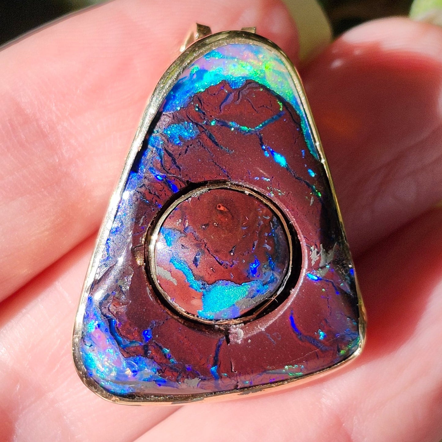 Duetto | Yowah Queensland Boulder Opal Pendant  | Custom | 14kt Yellow Gold