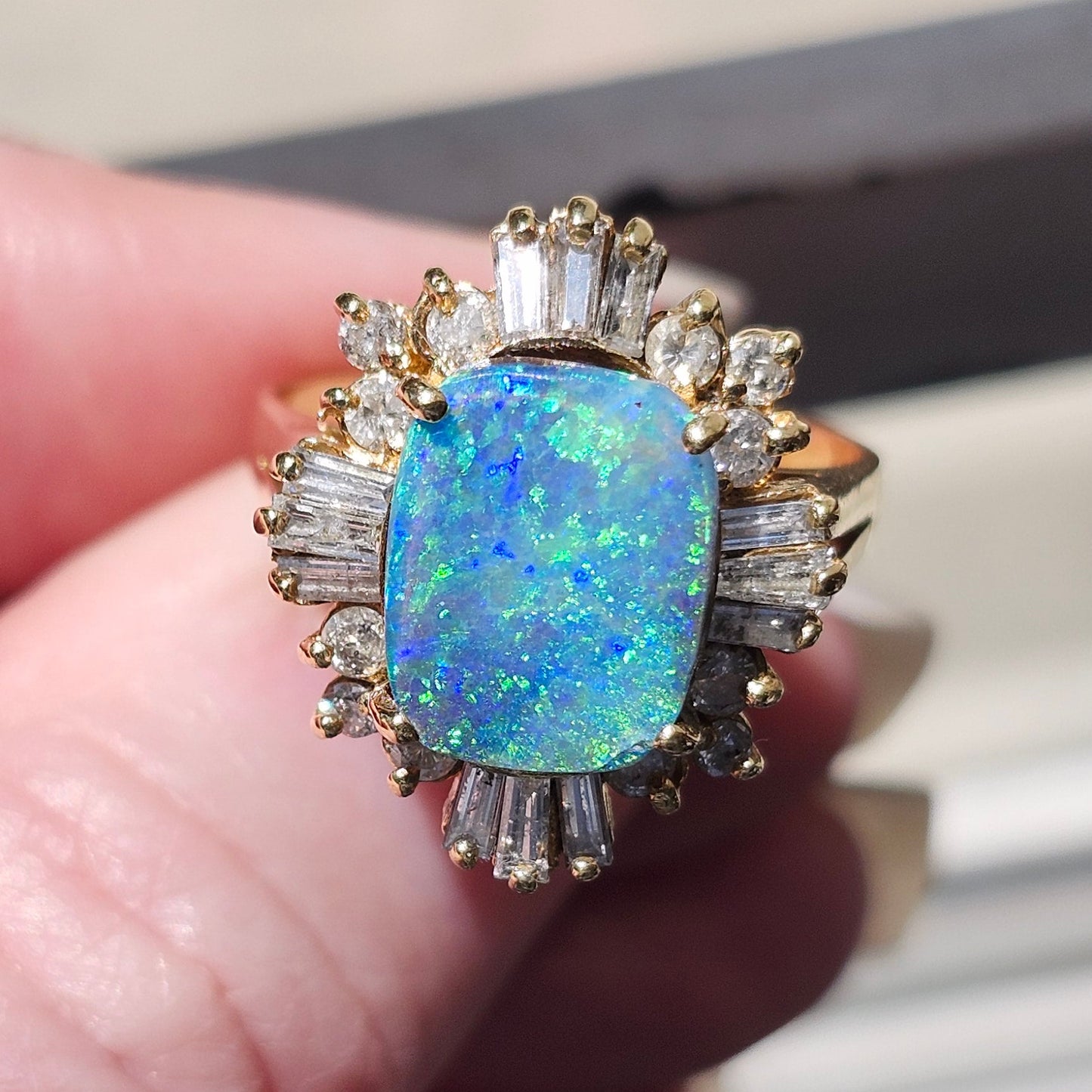 Areja | Australian Koroit Boulder Opal & Diamond Ring | Estate | 14kt Yellow Gold