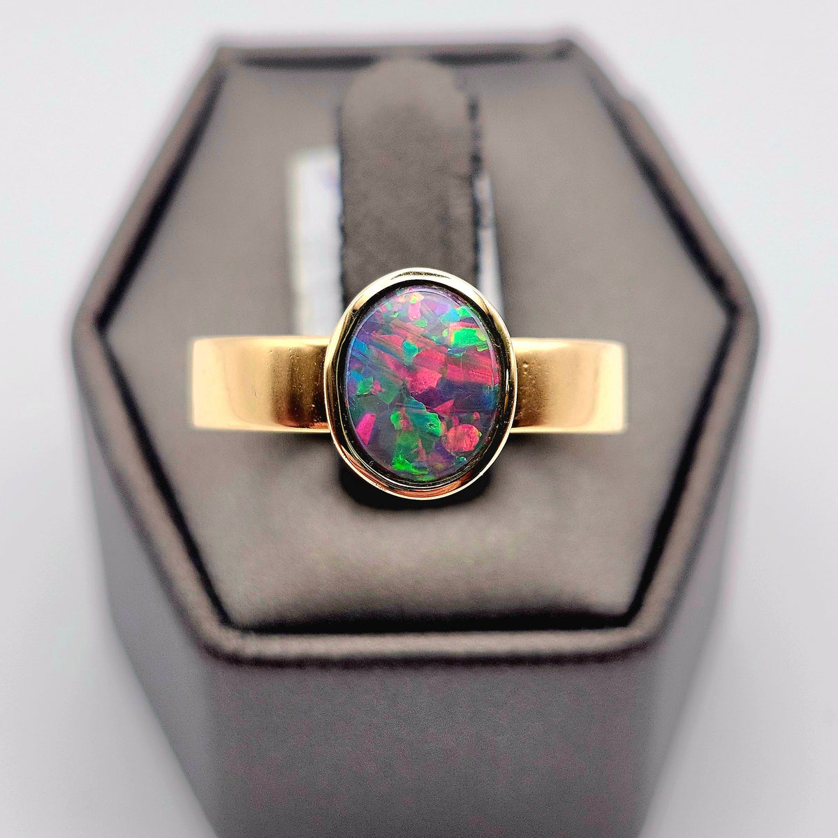 Aria | 2.38ct Lightning Ridge Semi-Black Australian Opal Ring | Custom | 18kt Yellow Gold