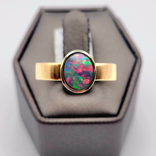 Aria | 2.38ct Lightning Ridge Semi-Black Australian Opal Ring | Custom | 18kt Yellow Gold