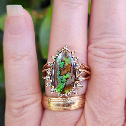 Clora | 10.89ct Koroit Boulder Opal and Diamond Ring | 14kt Yellow Gold